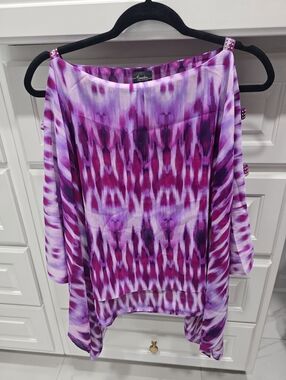 Chico's Travelers Collection Purple Tie-Dye Off-Shoulder Top